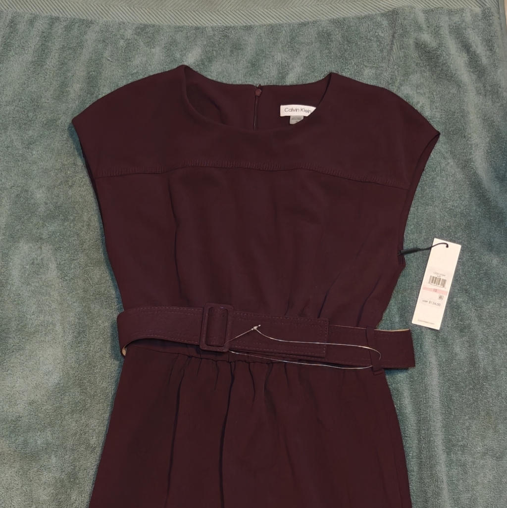 Calvin Klein Strapless Belted Sheath Dress In Deep Wine